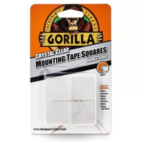   GORILLA MOUNTING CLEAR TAPE SQUARES KRISTÁLYTISZTA KÉTOLDALAS RAGASZTÓSZALAG 2,5CM-ES NÉGYZETEK 24DB/CSOMAG